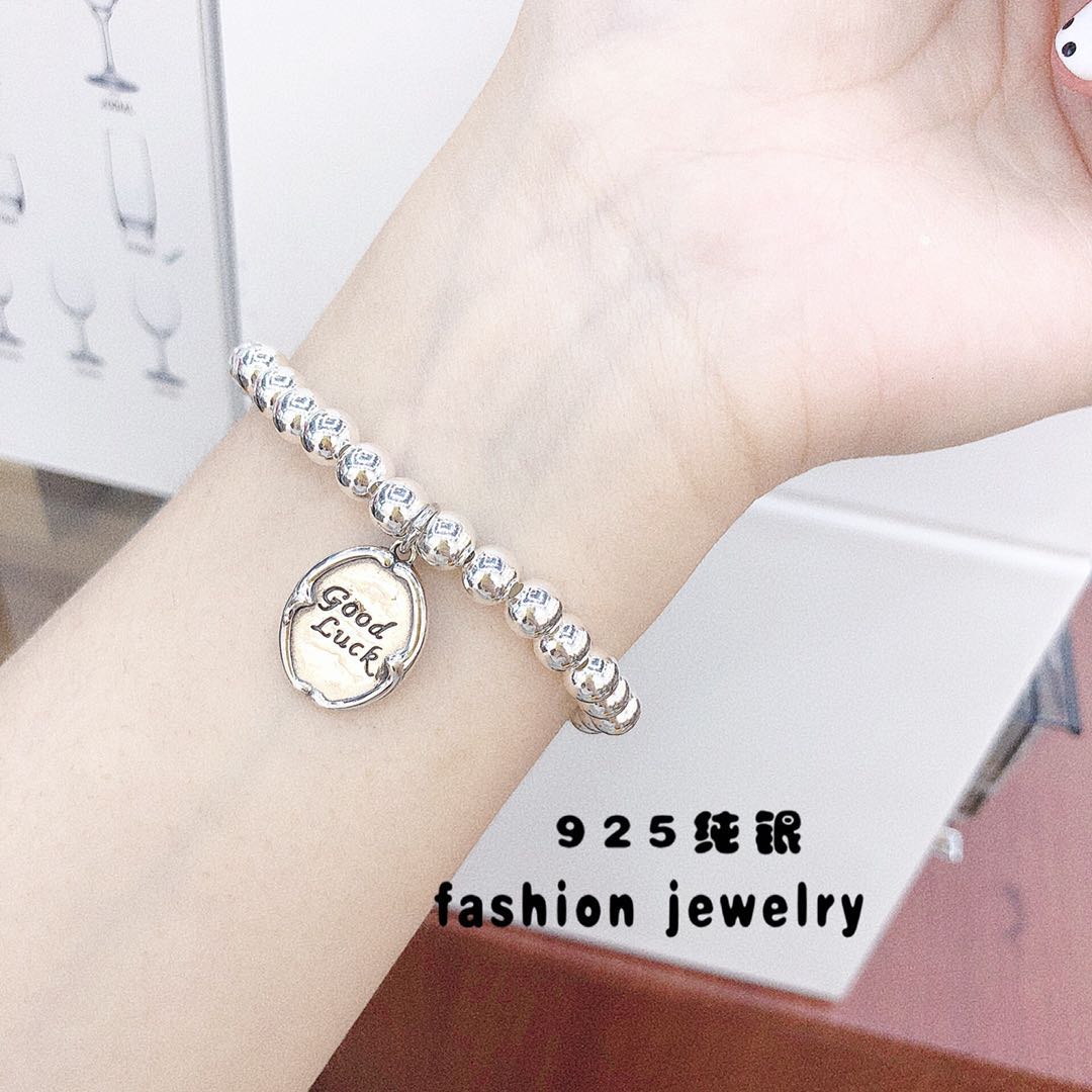 批发-时尚设计刻字圆排吊坠纯银手链时尚个性高端气质网红女饰品首饰