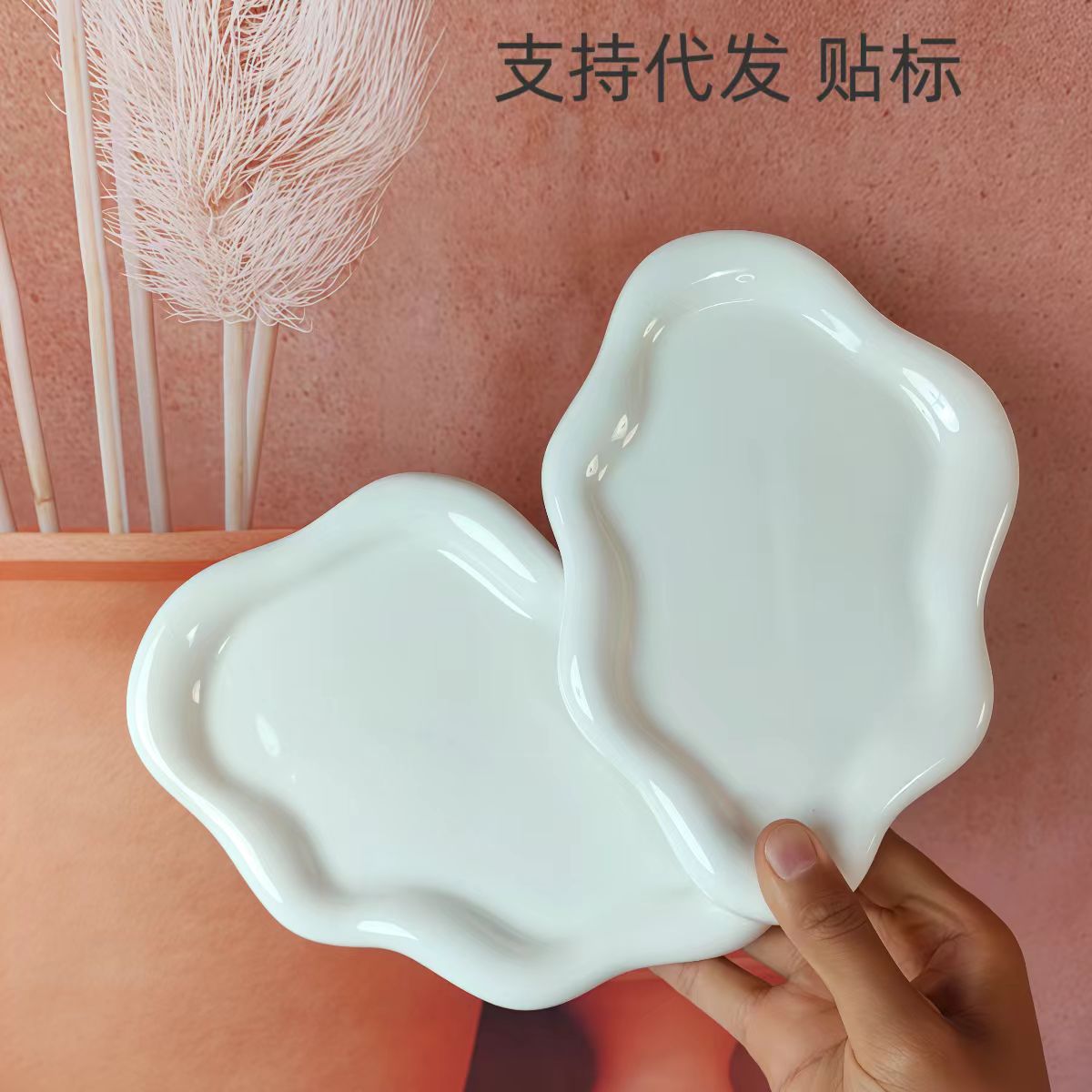 批发-跨境外贸ins简约饰品收纳盘创意白s银色盘子装饰摆件电镀首饰托盘